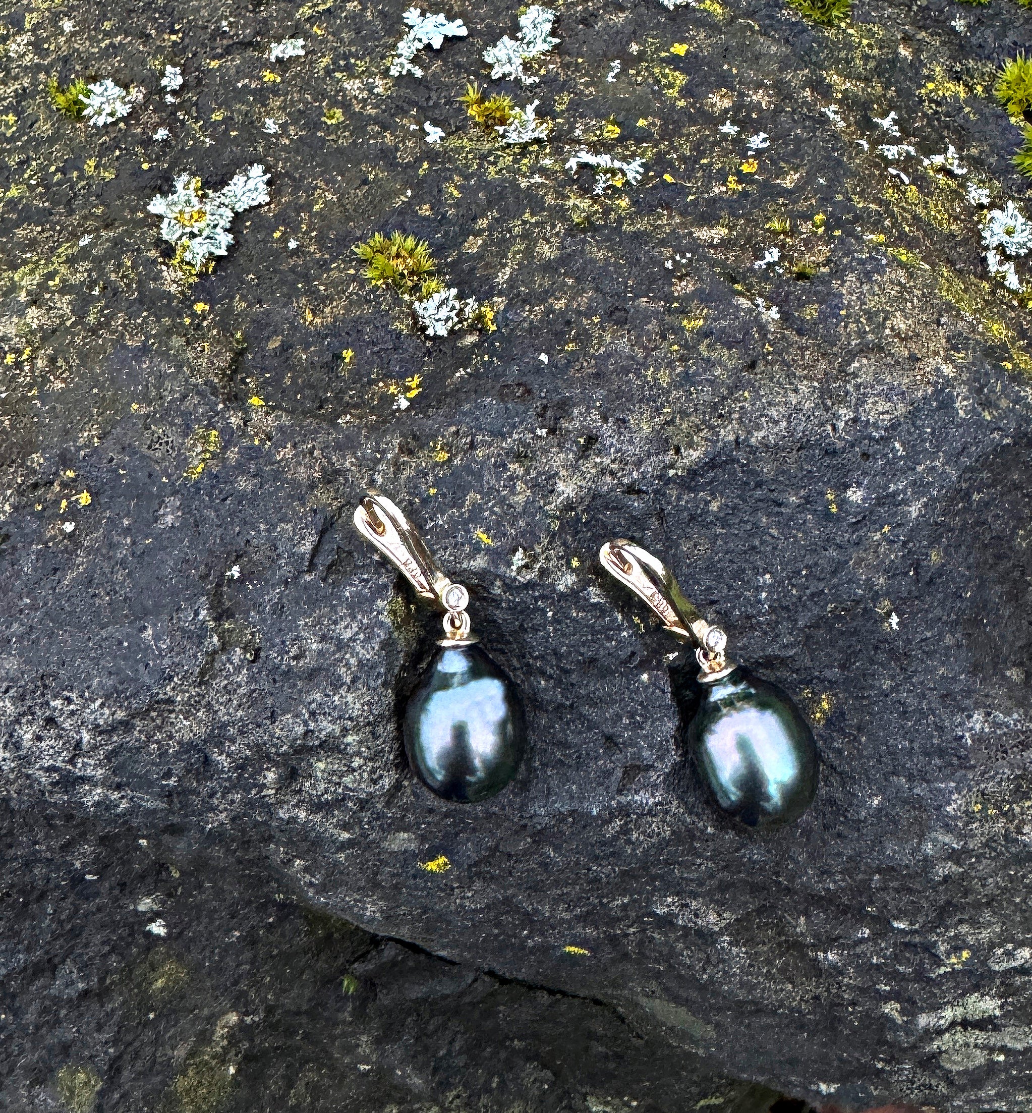 Tahitian Baroque Pearl Diamond Leverback Earrings